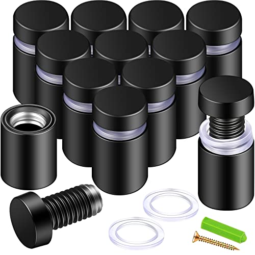 Moxweyeni Abstandshalter aus Edelstahl, 1,3 x 2,2 cm, mattschwarz, Abstandshalter, Schrauben-Set, Wandschild, Abstandshalter für Werbetafel, zum Aufhängen von Acryl-Bilderrahmen (12 Stück) von Moxweyeni