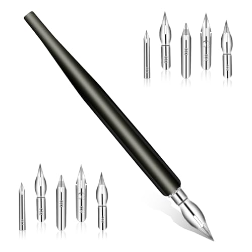 Federhalter und Halter Set mit 1 Federhalter 10 Federn Comic Stiftspitzen Set Kalligraphie Tauchstift Zeichenfeder Schönschreibfüller Schreibfeder Stifthalter Kalligrafie Set für Künstler, Schwarz von Mozeat Lens