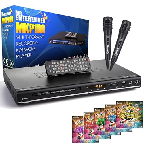 Mr Entertainer MKP100 CDG DVD MP3G Karaoke Player HDMI / Record / Rip / USB (kabelgebundene Mikrofone + 1300 Songs) von Mr Entertainer's Karaoke Collection