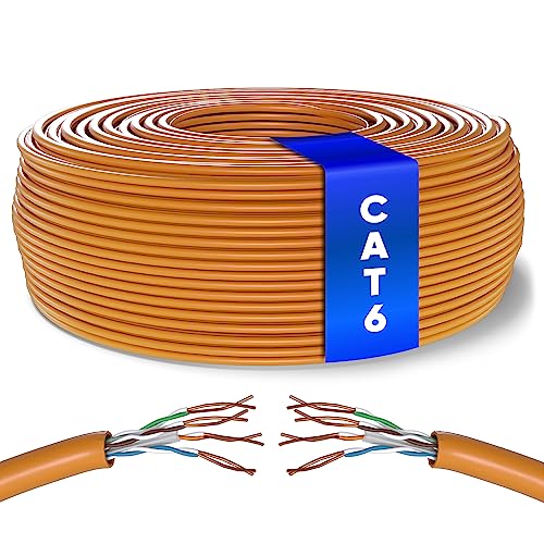 Mr. Tronic 100m Ethernet Netzwerkkabel Cat 6, LAN Netzwerkkabel Für Schnelle & Zuverlässige Internet, AWG24 Massenkabel Cat 6 | Bulk Kabel 1 Gbps, 250 MHz, UTP CCA (100 Meter, Orange) von Mr. Tronic