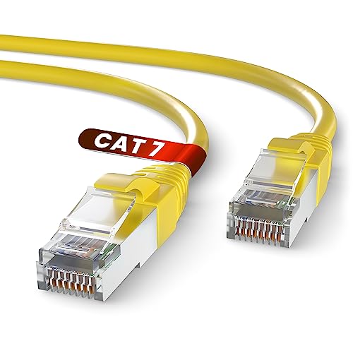 Mr. Tronic 10m Ethernet Netzwerkkabel Cat 7, LAN Netzwerkkabel mit RJ45 Anschlüssen Für Schnelle & Zuverlässige Internetverbindung, AWG24 Patchkabel Cat 7 | 10 Gbps SFTP CCA (10 Meter, Gelb) von Mr. Tronic