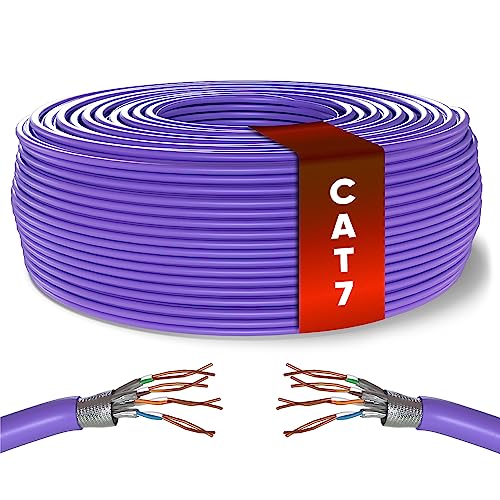 Mr. Tronic 25m Ethernet Netzwerkkabel Cat 7, 100% Reines Kupfer LAN Netzwerkkabel Für Schnelle & Zuverlässige Internetverbindung, AWG24, 10 Gbps, SFTP, Bulk Cat7 Kupfer kabel (25 Meter, Violett) von Mr. Tronic