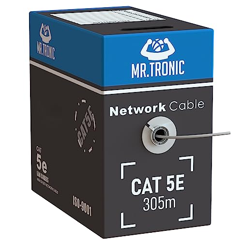 Mr. Tronic 305m Ethernet Netzwerkkabel Cat 5E, LAN Netzwerkkabel Für Schnelle & Zuverlässige Internet, AWG24 Massenkabel Cat 5E | Bulk Kabel 1 Gbps, 100 MHz, UTP CCA (305 Meter, Grau) von Mr. Tronic