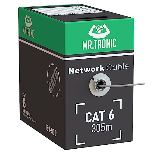 Mr. Tronic 305m Ethernet Netzwerkkabel Cat 6, LAN Netzwerkkabel Für Schnelle & Zuverlässige Internet, AWG24 Massenkabel Cat 6 | Bulk Kabel 1 Gbps, 250 MHz, UTP CCA (305 Meter, Grau) von Mr. Tronic