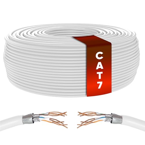 Mr. Tronic Cat 7 Ethernet Kabel 50m, 100% Kupfer Hochgeschwindigkeits Ethernet Kabel, Innenbereich Bulk LAN Netzwerkkabel ohne RJ45 Stecker | 28AWG, SFTP geschirmtes Internetkabel (50 Meter, Weiß) von Mr. Tronic