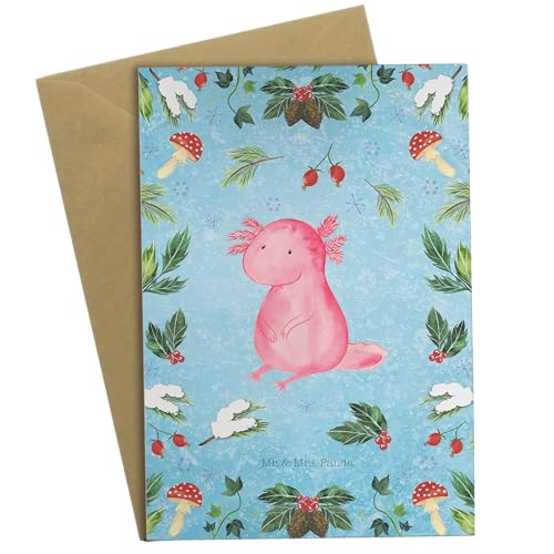 Mr. & Mrs. Panda Grußkarte Axolotl Glücklich - Geschenk, Wintermotiv, Advent, Einladungskarte, Hochzeitskarte, Klappkarte, Weihnachten, von Mr. & Mrs. Panda