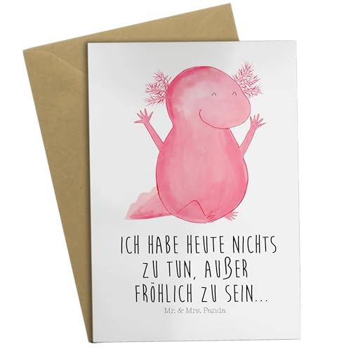 Mr. & Mrs. Panda Grußkarte Axolotl Hurra - Geschenk, Lurch, Geburtstagskarte, Glückwunschkarte, Zufriedenheit, Klappkarte, Molch, Einladungskarte, von Mr. & Mrs. Panda