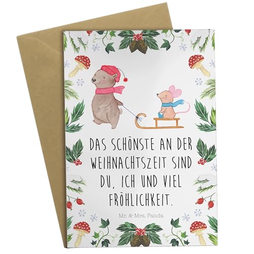 Mr. & Mrs. Panda Grußkarte Bär Maus Schlitten - Geschenk, Glückwunschkarte, Wintermotiv, Klappkarte, Winter, Geburtstagskarte, Weihnachtsdeko, von Mr. & Mrs. Panda