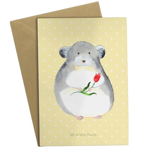 Mr. & Mrs. Panda Grußkarte Chinchilla mit Blume - Geschenk, Hochzeitskarte, Gute Laune, Klappkarte, Liebeskummer, lustige Sprüche, Tiere, von Mr. & Mrs. Panda