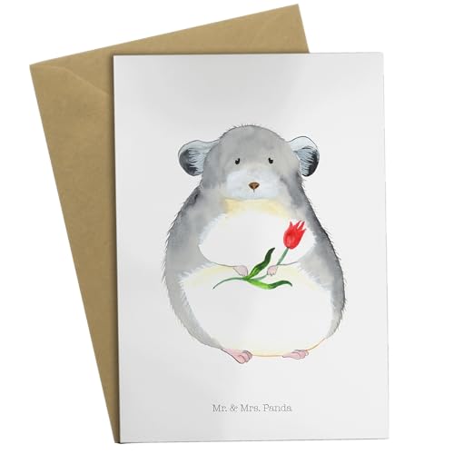 Mr. & Mrs. Panda Grußkarte Chinchilla mit Blume - Geschenk, lustige Sprüche, Einladungskarte, Gute Laune, Chinchillas, Klappkarte, traurig sein, von Mr. & Mrs. Panda