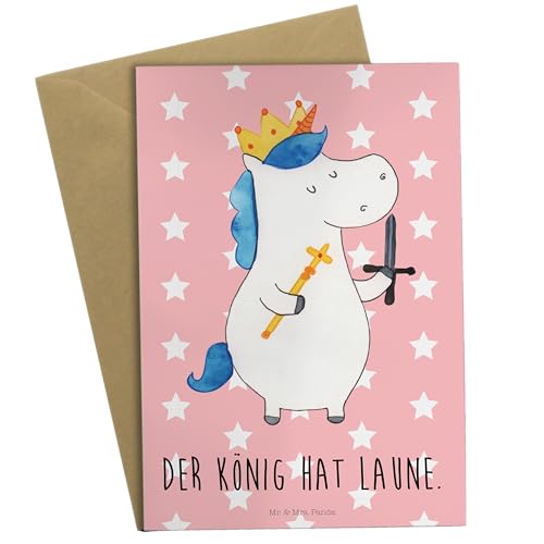 Mr. & Mrs. Panda Grußkarte Einhorn König mit Schwert - Geschenk, Geburtstagskarte, Unicorn, Einladungskarte, Einhorn Deko, Klappkarte, Pegasus, von Mr. & Mrs. Panda