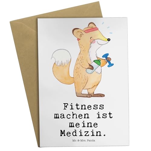 Mr. & Mrs. Panda Grußkarte Fitness Medizin - Geschenk, Sportclub, Sport treiben, Glückwunschkarte, Danke, Auszeichnung, Klappkarte, Sport, von Mr. & Mrs. Panda