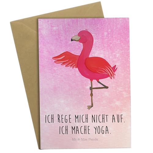 Mr. & Mrs. Panda Grußkarte Flamingo Yoga - Geschenk, Glückwunschkarte, Rosa, Klappkarte, Entspannung, Hochzeitskarte, Aufregen, Namaste, Yoga Urlaub, von Mr. & Mrs. Panda