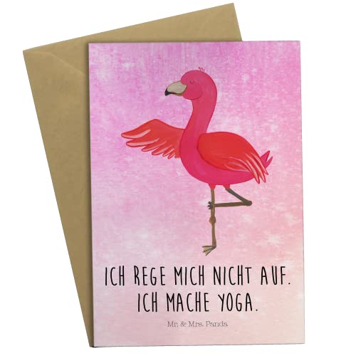 Mr. & Mrs. Panda Grußkarte Flamingo Yoga - Geschenk, Glückwunschkarte, Rosa, Klappkarte, Entspannung, Hochzeitskarte, Aufregen, Namaste, Yoga Urlaub, von Mr. & Mrs. Panda