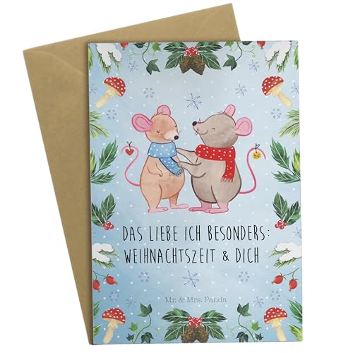 Mr. & Mrs. Panda Grußkarte Mäuse Weihnachten - Geschenk, Nikolaus, Wintermotiv, Einladungskarte, Advent, Klappkarte, Heiligabend, Hochzeitskarte, von Mr. & Mrs. Panda