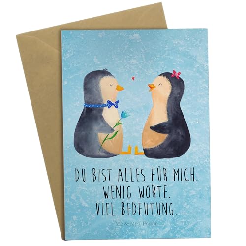 Mr. & Mrs. Panda Grußkarte Pinguin Pärchen - Geschenk, Klappkarte, Einladungskarte, Geburtstagskarte, Traumpaar, Verlobung, Glückwunschkarte, Liebe, von Mr. & Mrs. Panda