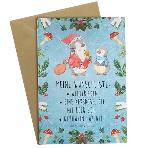 Mr. & Mrs. Panda Grußkarte Pinguin Wunschliste - Geschenk, Advent, Klappkarte, Weihnachten, Hochzeitskarte, Wintermotiv, Einladungskarte, Winter, von Mr. & Mrs. Panda
