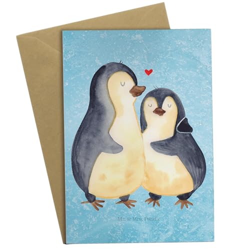 Mr. & Mrs. Panda Grußkarte Pinguin umarmend - Geschenk, Geburtstagskarte, Hochzeit, Hochzeitskarte, Hochzeitstag, Glückwunschkarte, Seevogel, von Mr. & Mrs. Panda