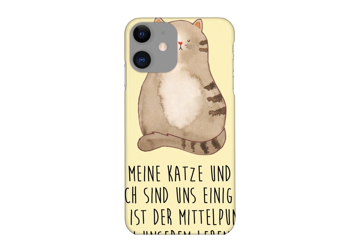 Mr. & Mrs. Panda Handyhülle Katze Sitzen - Gelb Pastell - Geschenk, Miau, Mieze, Smartphone Hülle von Mr. & Mrs. Panda