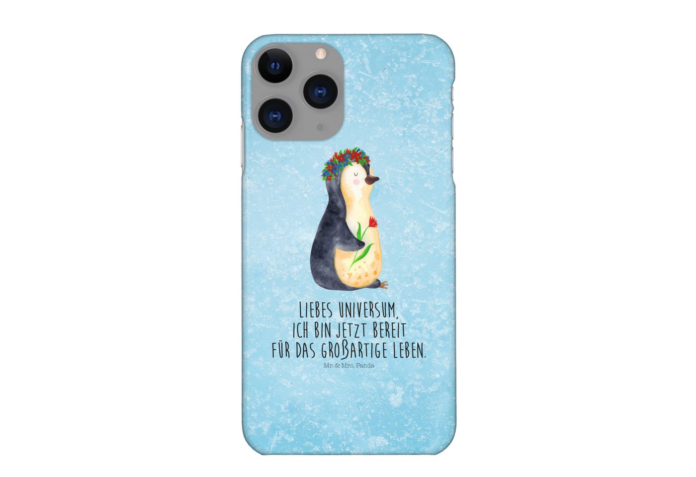 Mr. & Mrs. Panda Handyhülle Pinguin Blumen - Eisblau - Geschenk, Blumenkranz, Iphone 11 Pro Handy von Mr. & Mrs. Panda