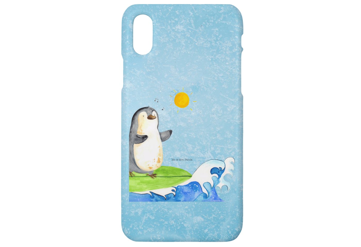 Mr. & Mrs. Panda Handyhülle Pinguin Surfer - Eisblau - Geschenk, Iphone 10, Hülle, Wellen, Cover von Mr. & Mrs. Panda