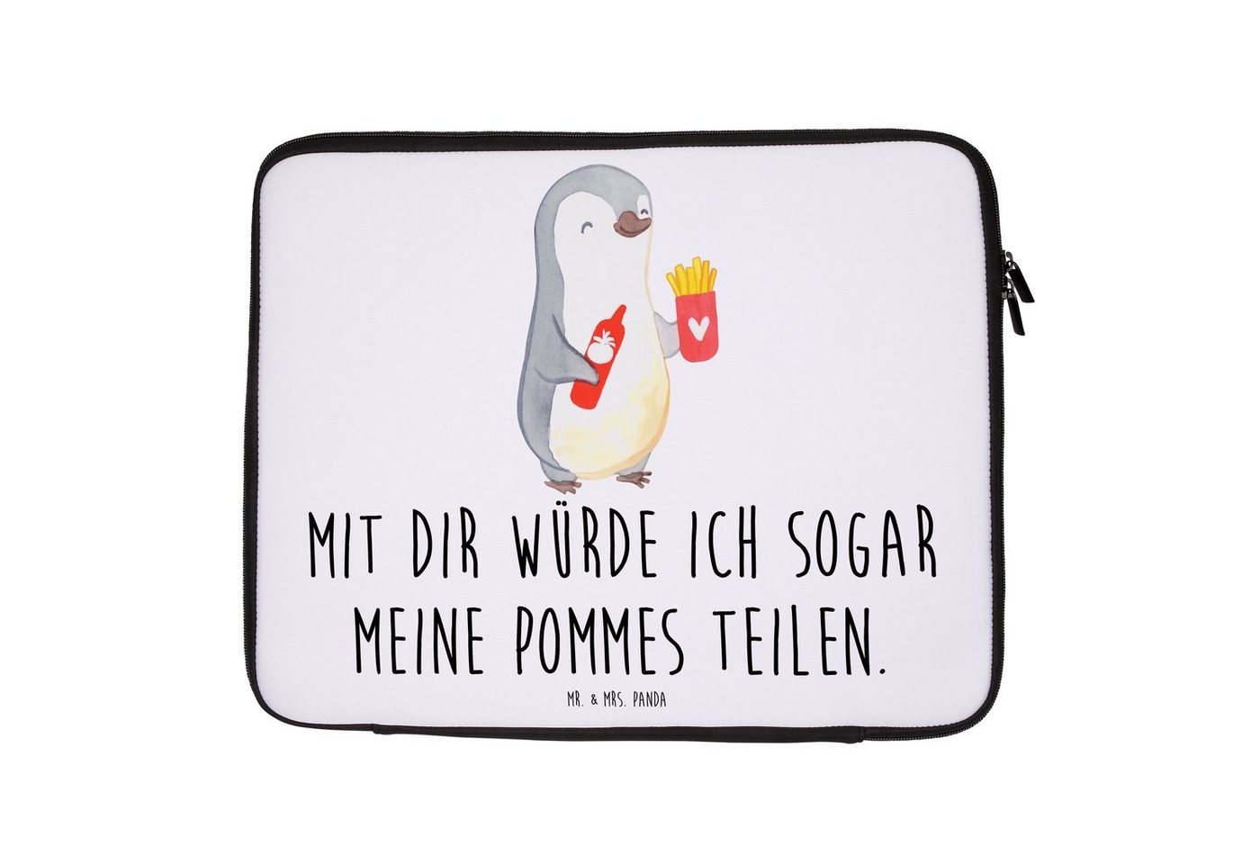 Mr. & Mrs. Panda Laptop-Hülle 20 x 28 cm Pinguin Pommes - Weiß - Geschenk, Heiratsantrag, Liebe, No, Wasserabweisend von Mr. & Mrs. Panda