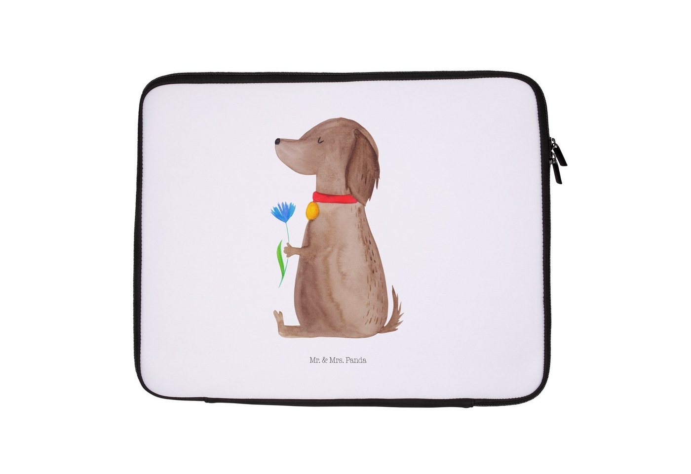 Mr. & Mrs. Panda Laptop-Hülle 27 x 36 cm Hund Blume - Weiß - Geschenk, Hundespruch, Notebook-Tasche, Robuster Reißverschluss von Mr. & Mrs. Panda