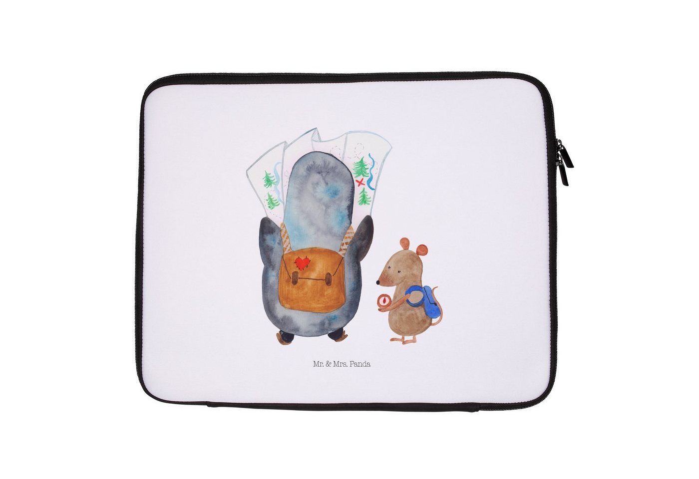 Mr. & Mrs. Panda Laptop-Hülle 27 x 36 cm Pinguin & Maus Wanderer - Weiß - Geschenk, Abenteurer, Lap, Robuster Reißverschluss von Mr. & Mrs. Panda