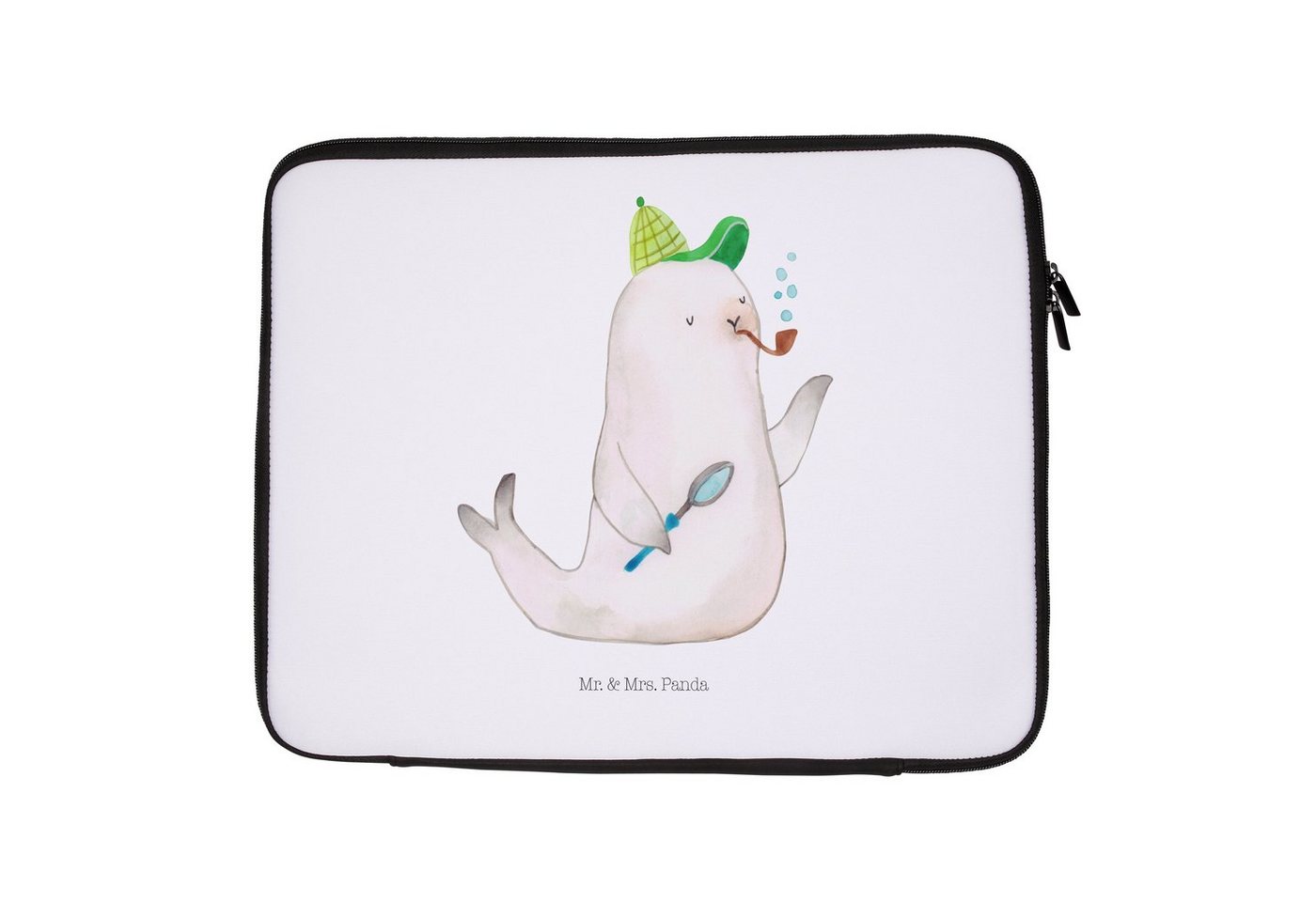 Mr. & Mrs. Panda Laptop-Hülle 33 x 42 cm Robbe Sherlock - Weiß - Geschenk, lustige Sprüche, Tiermot, Strapazierfähig von Mr. & Mrs. Panda