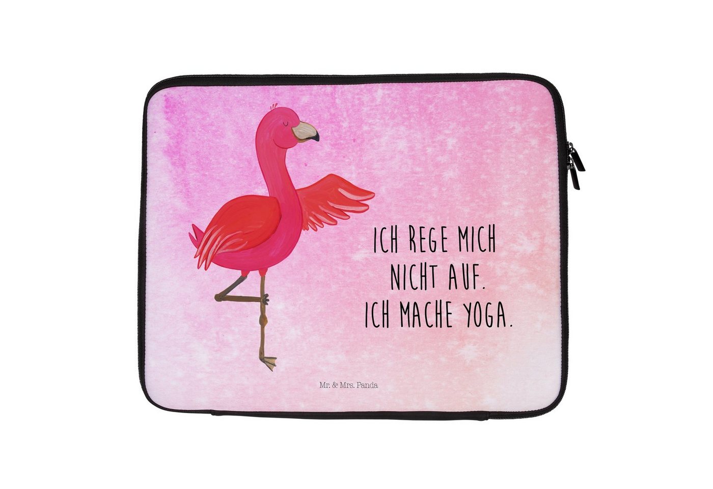 Mr. & Mrs. Panda Laptop-Hülle Flamingo Yoga - Aquarell Pink - Geschenk, Damen, Tasche, Computertasc von Mr. & Mrs. Panda