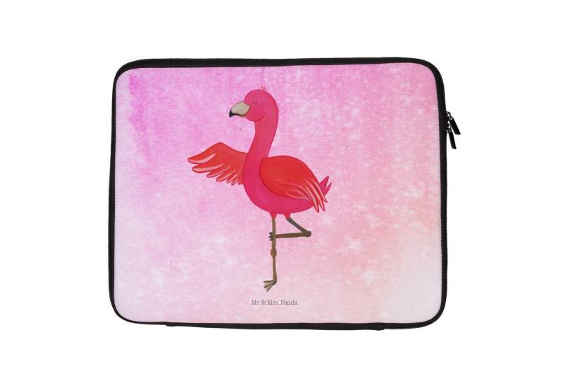 Mr. & Mrs. Panda Laptop-Hülle Flamingo Yoga - Aquarell Pink - Geschenk, Laptop, Schutzhülle, Achtsa von Mr. & Mrs. Panda