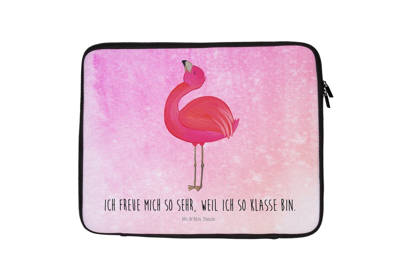 Mr. & Mrs. Panda Laptop-Hülle Flamingo stolz - Aquarell Pink - Geschenk, zufrieden, Tochter, Notebo von Mr. & Mrs. Panda