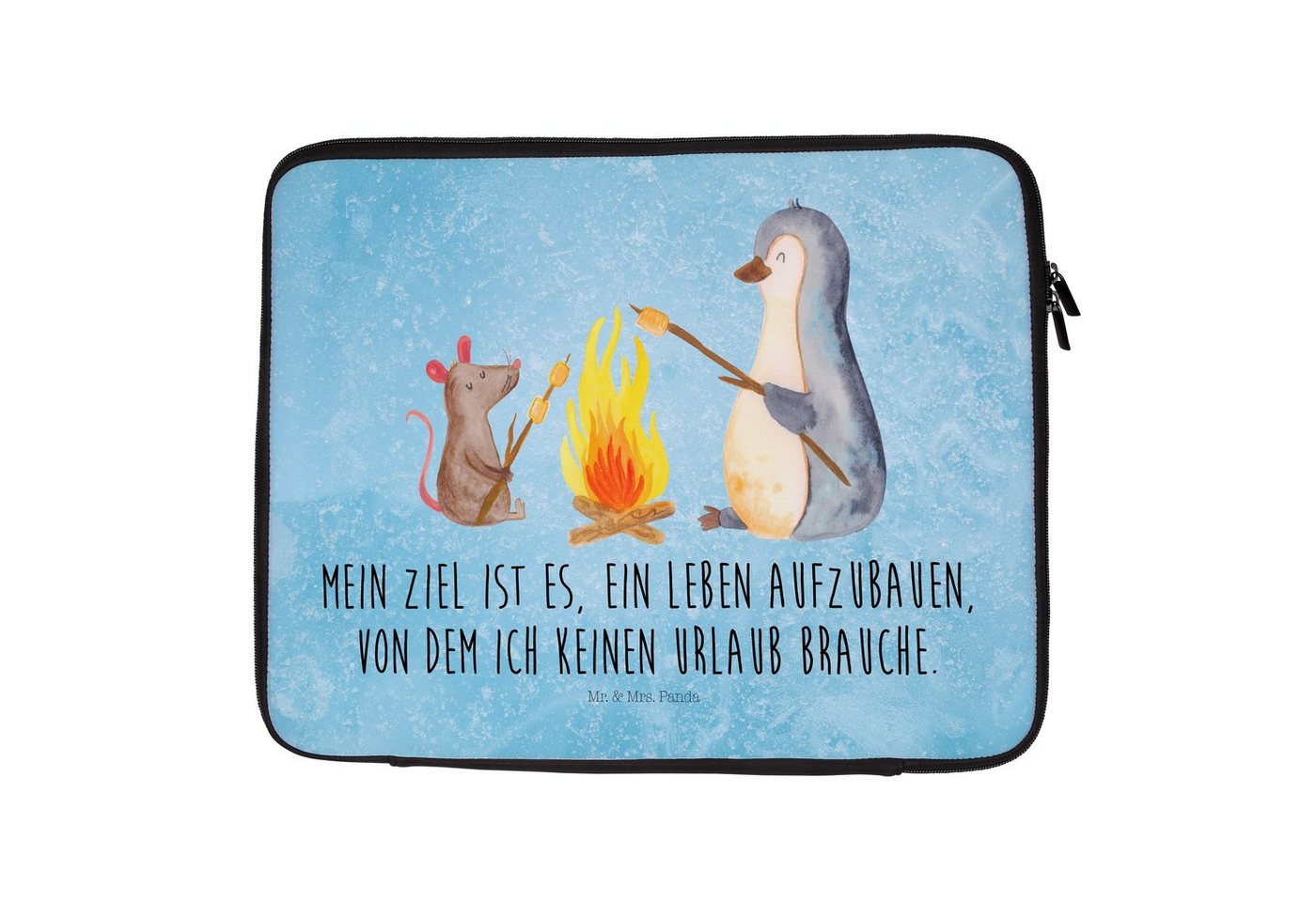 Mr. & Mrs. Panda Laptop-Hülle Pinguin Lagerfeuer - Eisblau - Geschenk, grillen, Laptop, Pinguine, D von Mr. & Mrs. Panda