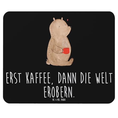 Mr. & Mrs. Panda Mauspad Bär Kaffee - Geschenk, Mousepad, Morgenroutine, Teddy, Arbeitszimmer, Welt erobern, Designer Mauspad, Coffee, Teddybär, von Mr. & Mrs. Panda