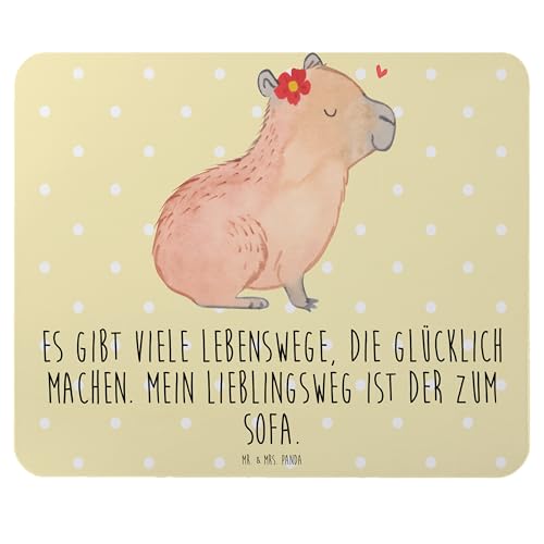 Mr. & Mrs. Panda Mauspad Capybara Blume - Geschenk, Gute Laune, Mousepad, Tiermotive, Büroausstattung, Einzigartiges Mauspad, lustige Sprüche, von Mr. & Mrs. Panda