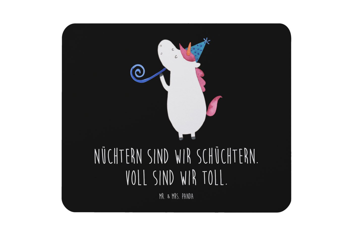 Mr. & Mrs. Panda Mauspad Einhorn Party - Schwarz - Geschenk, Arbeitszimmer, Geburtstag, Einhor (Packung, 1-St., Mauspad Einhorn Party), Ergonomischer Komfort von Mr. & Mrs. Panda