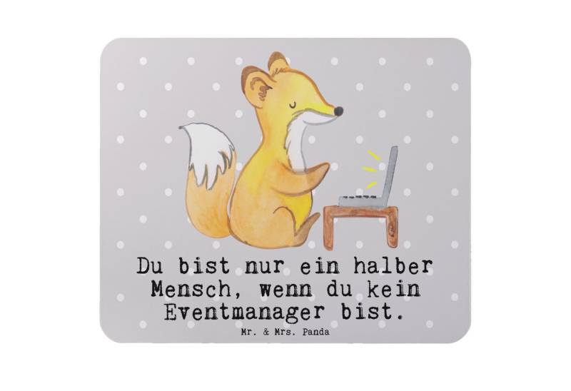 Mr. & Mrs. Panda Mauspad Eventmanager Herz - Grau Pastell - Geschenk, Mitarbeiter, Büroausstat (1-St), Bezauberndes Design von Mr. & Mrs. Panda