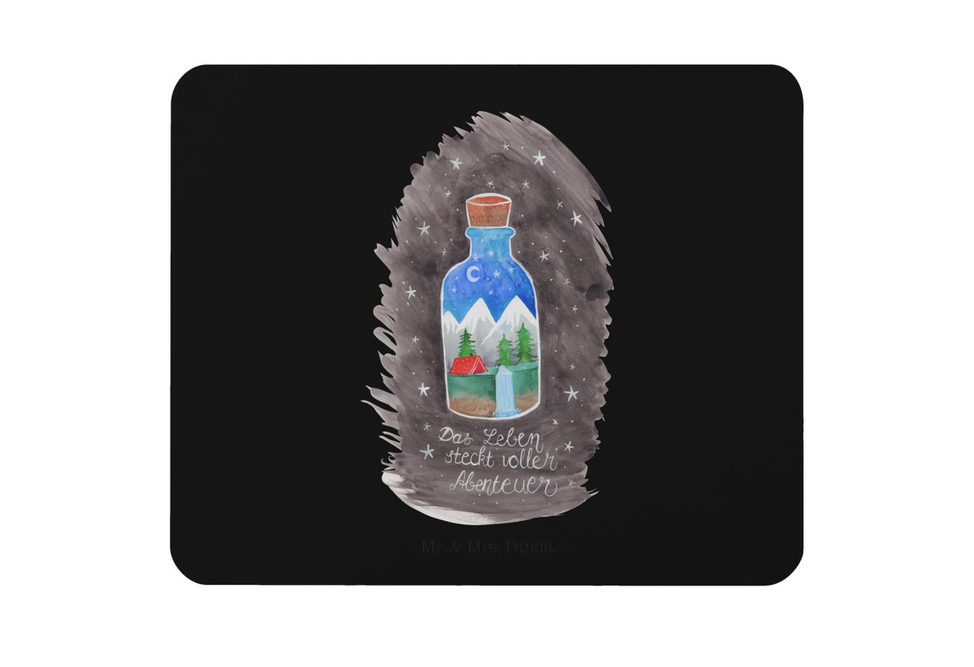 Mr. & Mrs. Panda Mauspad Flasche Abenteuer - Geschenk, Blumen Deko, Designer Mauspad, Mausunte (Packung, 1-St., Mauspad Flasche Abenteuer), Bezauberndes Design von Mr. & Mrs. Panda
