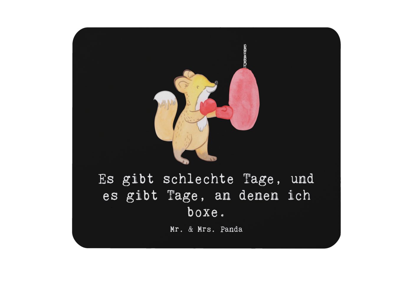 Mr. & Mrs. Panda Mauspad Fuchs Boxen - Schwarz - Geschenk, Dankeschön, Auszeichnung, Boxkampf, (Packung, 1-St., Mauspad Fuchs Boxen Tage), Bezauberndes Design von Mr. & Mrs. Panda