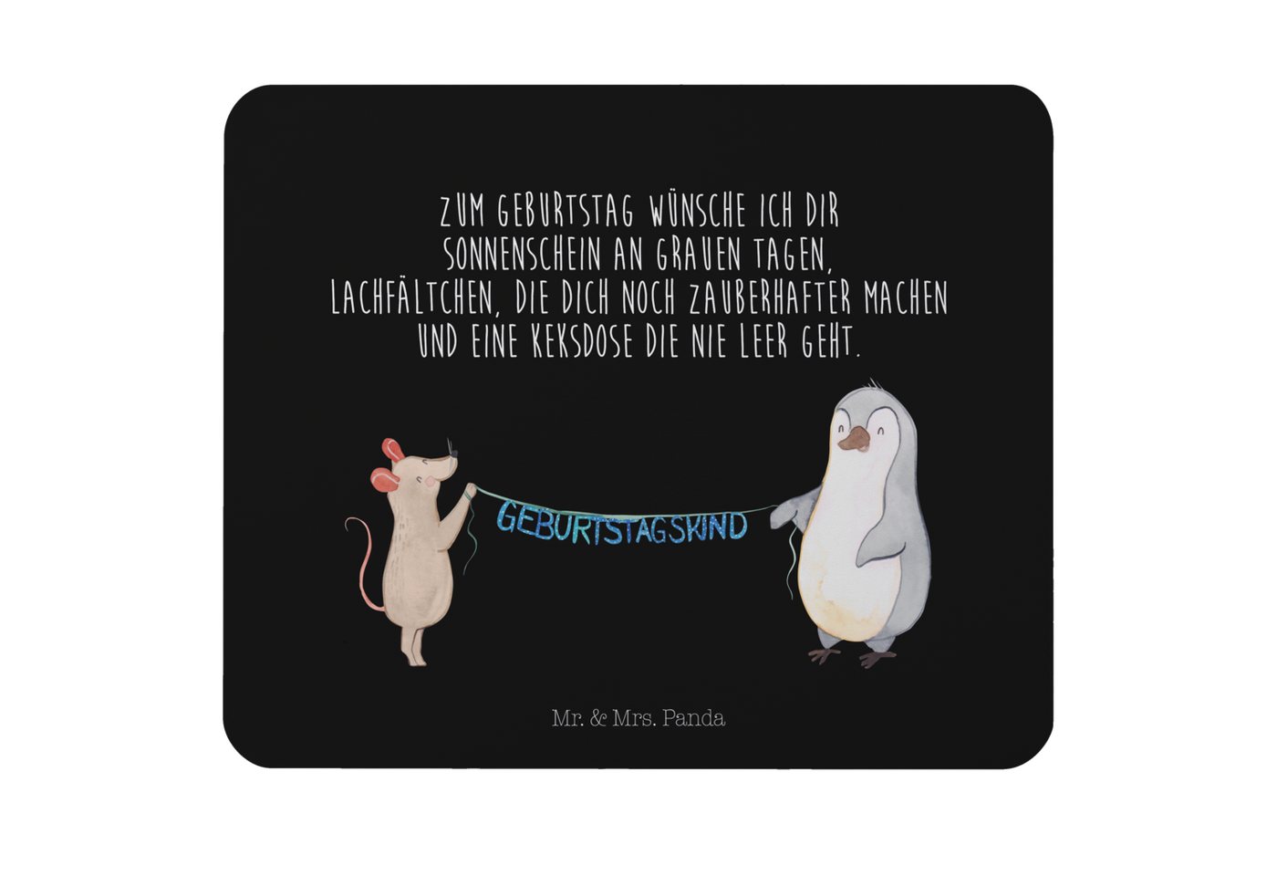 Mr. & Mrs. Panda Mauspad Maus Pinguin Geburtstag - Schwarz - Geschenk, Geburtstagsfeier, Einzi (1-St), Ergonomisch geformt von Mr. & Mrs. Panda