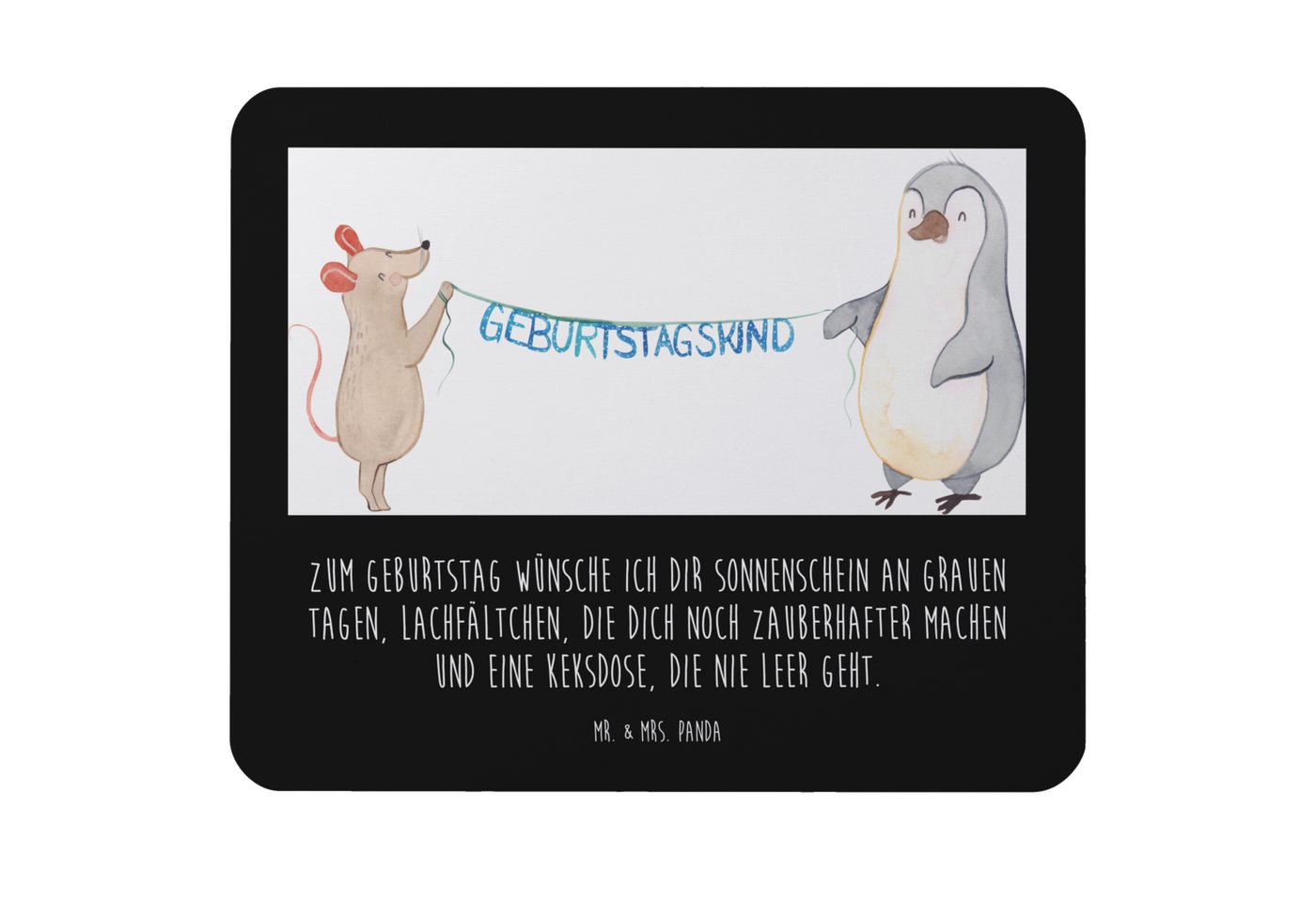 Mr. & Mrs. Panda Mauspad Maus Pinguin Geburtstag - Schwarz - Geschenk, Geburtstagsfeier, Mouse (Packung, 1-St., Mauspad Maus Pinguin Geburtstag), Bezauberndes Design von Mr. & Mrs. Panda