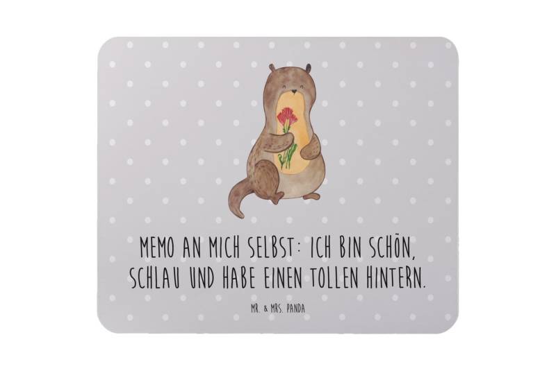 Mr. & Mrs. Panda Mauspad Otter Blumenstrauß - Grau Pastell - Geschenk, Computer zubehör, PC Zu (1-St), Bezauberndes Design von Mr. & Mrs. Panda