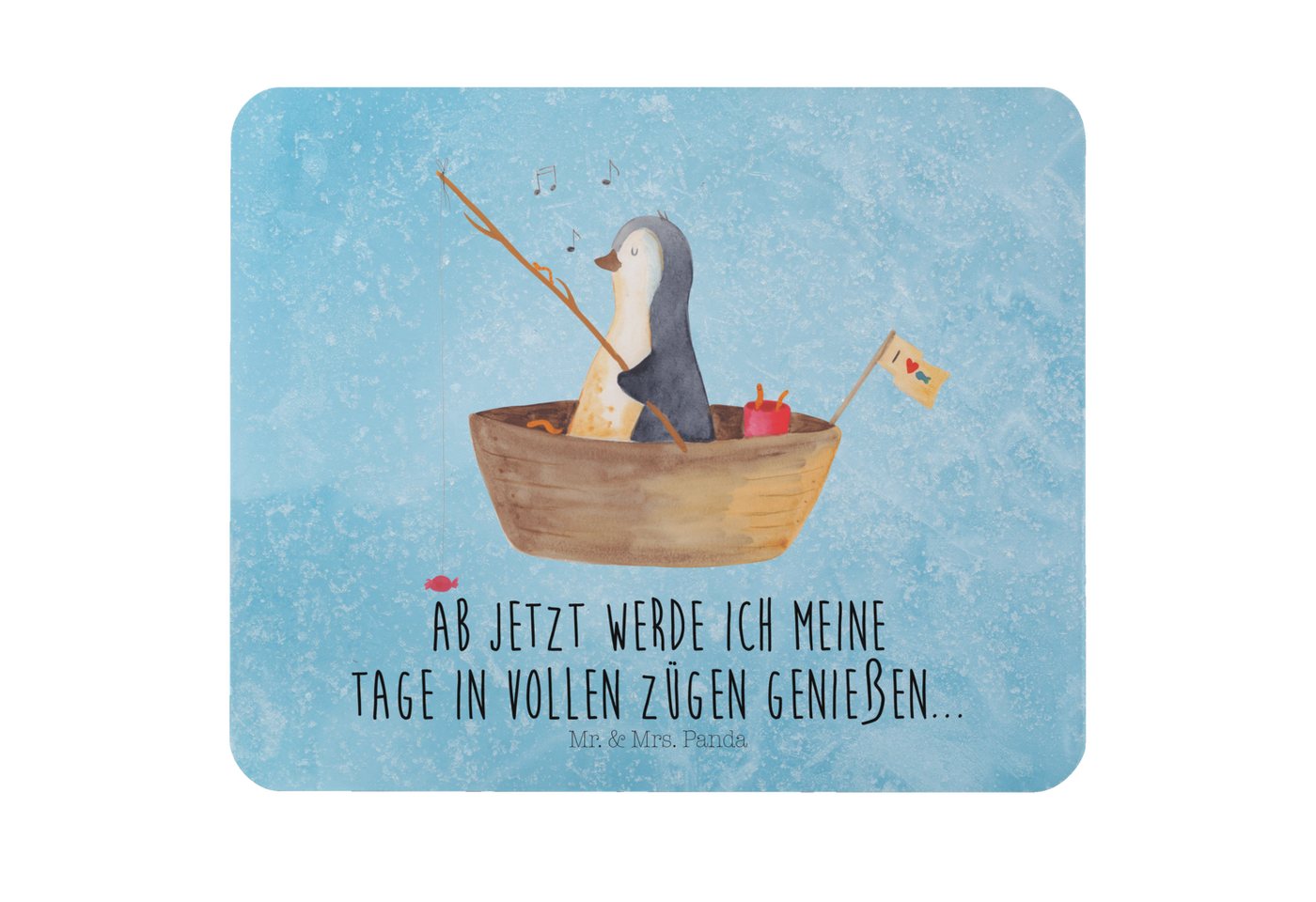 Mr. & Mrs. Panda Mauspad Pinguin Angelboot - Eisblau - Geschenk, verträumt, Scheidung, Mauspad (1-St), Ergonomisch geformt von Mr. & Mrs. Panda