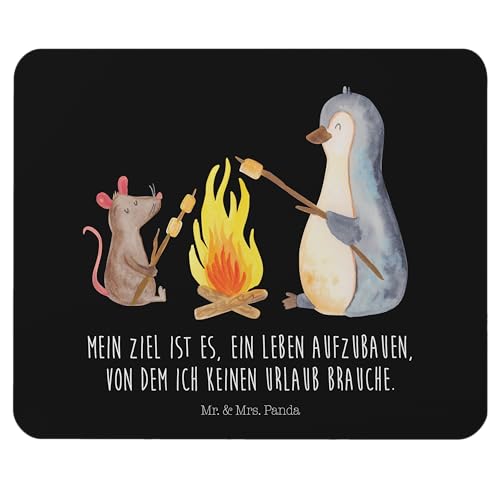 Mr. & Mrs. Panda Mauspad Pinguin Lagerfeuer - Geschenk, Büroausstattung, Einzigartiges Mauspad, Marshmallows, PC Zubehör, Grillen, Mousepad, Job, von Mr. & Mrs. Panda