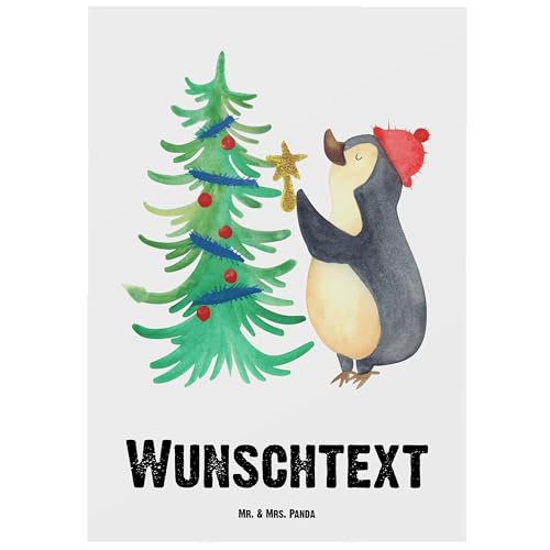 Mr. & Mrs. Panda Personalisierte Postkarte Pinguin Weihnachtsbaum - Personalisierte Geschenke, Weihnachten, Karte mit Wunschtext, Winter, von Mr. & Mrs. Panda