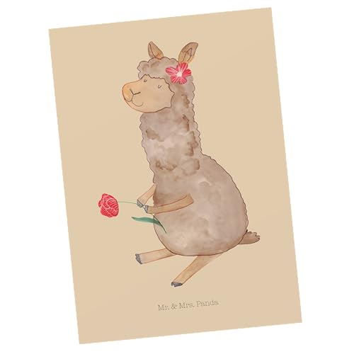 Mr. & Mrs. Panda Postkarte Alpaka Blume - Geschenk, Lama, Dankeskarte, Geschenkkarte, Grußkarte, Alpaka Dekor, Alpaka Spruch, Ansichtskarte, von Mr. & Mrs. Panda