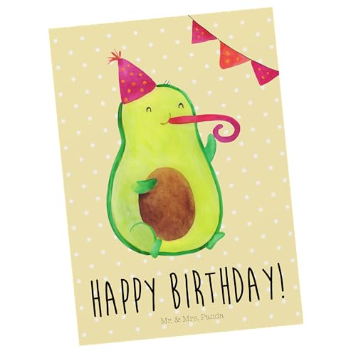 Mr. & Mrs. Panda Postkarte Avocado Birthday - Geschenk, Party, Ansichtskarte, Dankeskarte, Grußkarte, Gesund, Vegan, Geschenkkarte, Einladung, von Mr. & Mrs. Panda