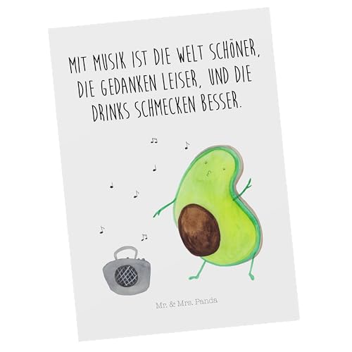 Mr. & Mrs. Panda Postkarte Avocado tanzt - Geschenk, Geburtstagskarte, Vegan, Party, Grußkarte, Tanzen, Veggie, Einladungskarte, Dankeskarte, Musik, von Mr. & Mrs. Panda