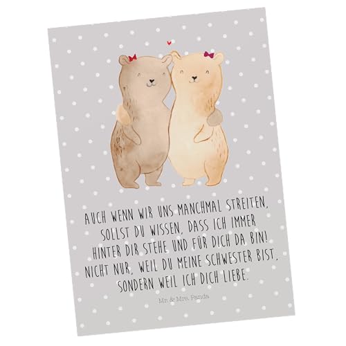 Mr. & Mrs. Panda Postkarte Bären Schwestern - Geschenk, Dankeskarte, Muttertag, Geschenkkarte, Ansichtskarte, Familie, Einladungskarte, Opa, von Mr. & Mrs. Panda