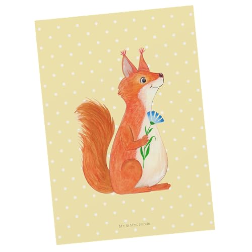Mr. & Mrs. Panda Postkarte Eichhörnchen Blume - Geschenk, Spruch Deko, Motivation Bilder, Eichhorn, Einladungskarte, Geburtstagskarte, glücklich von Mr. & Mrs. Panda